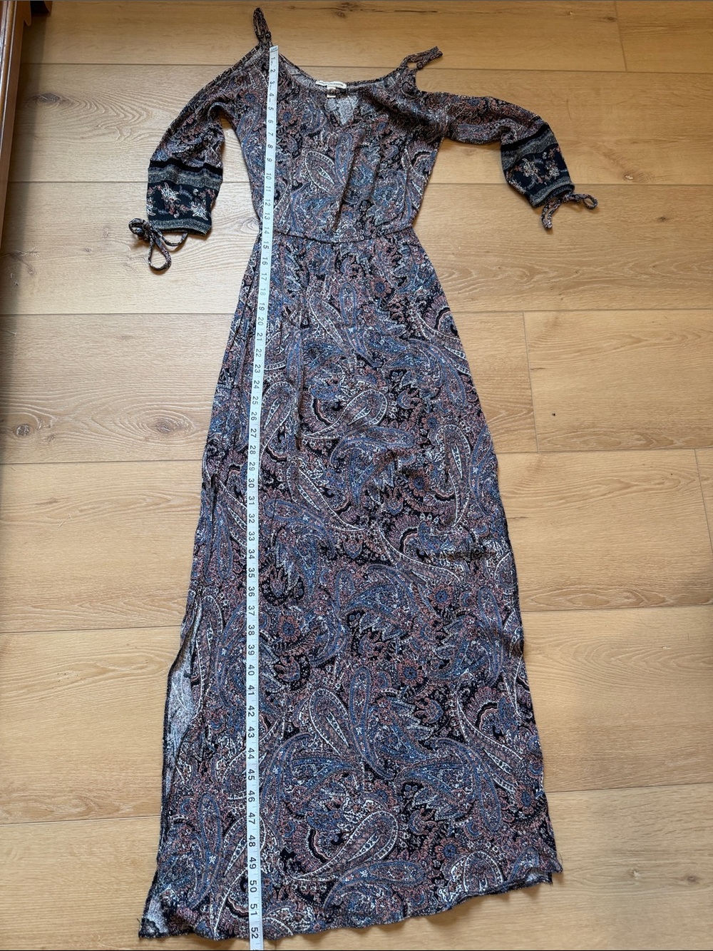 American Eagle Blue Boho Paisley Cold-Shoulder Maxi Dress - Picture 7 of 8